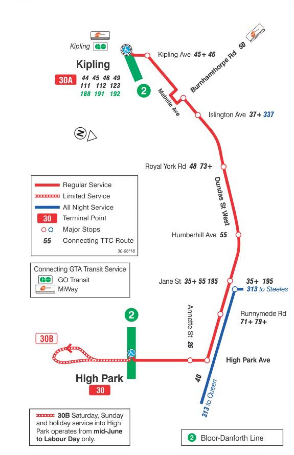 Karta ТТС 30 Ламбтон autobusne rute Toronto