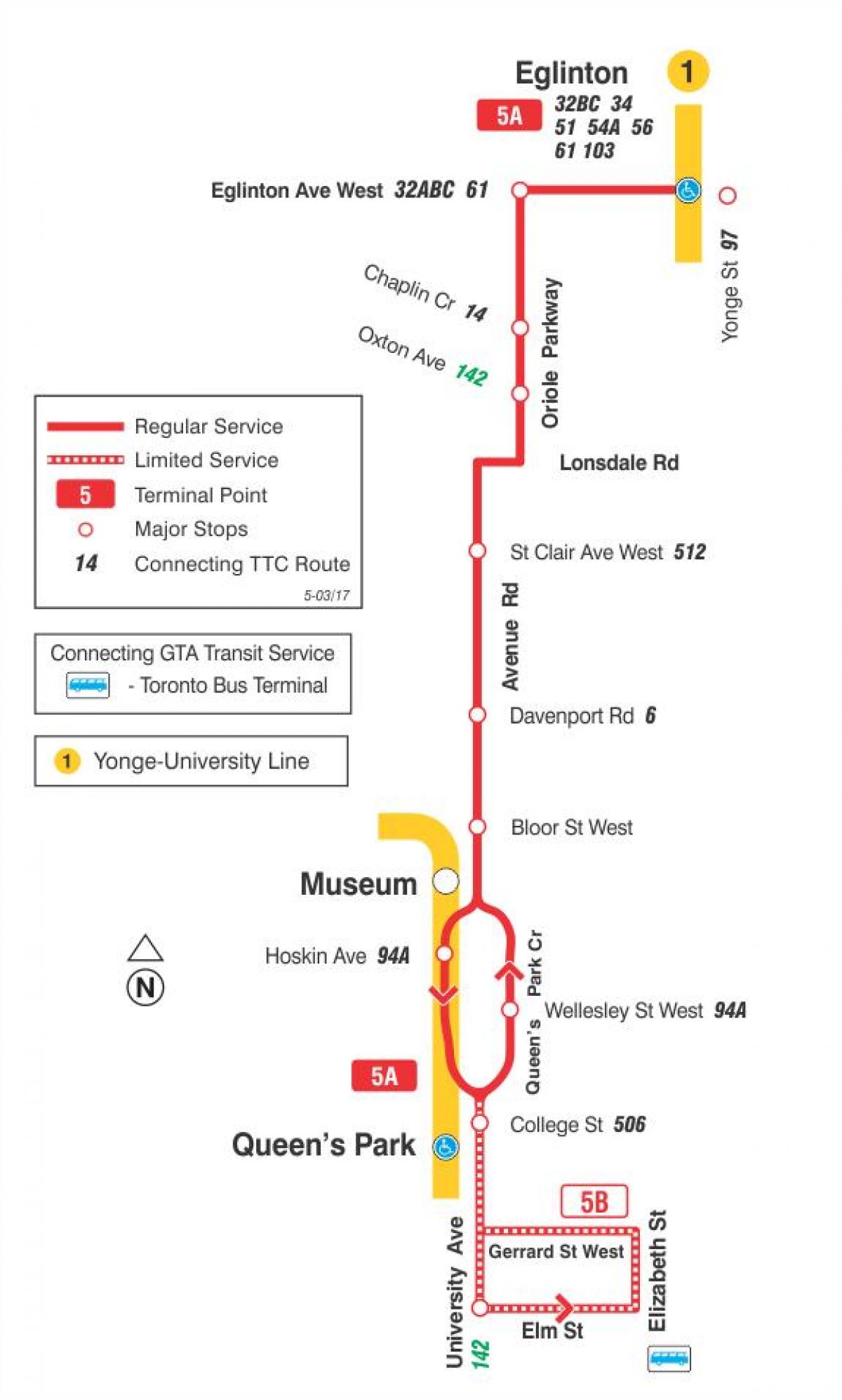 Karta TTC 5 Avenue d relaciji Toronto