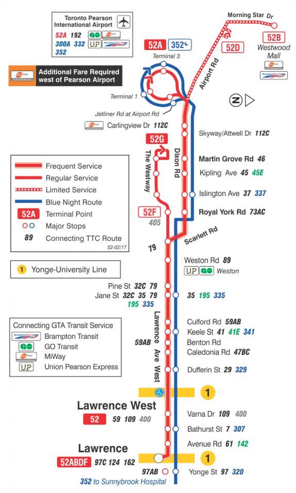 Karta ТТС 52 Lawrence West autobusne rute Toronto
