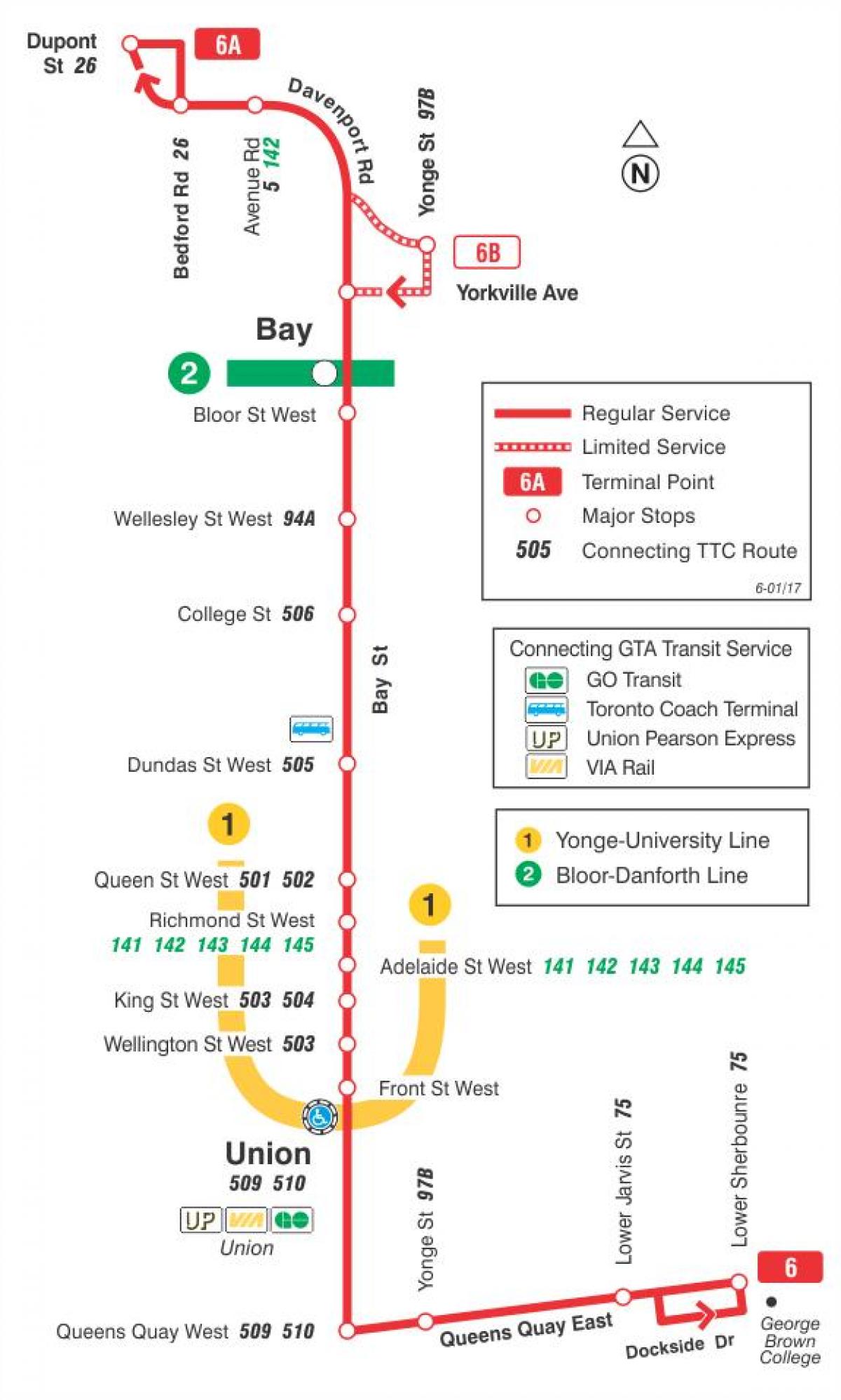 Karta TTC 6-Bay autobusne rute Toronto
