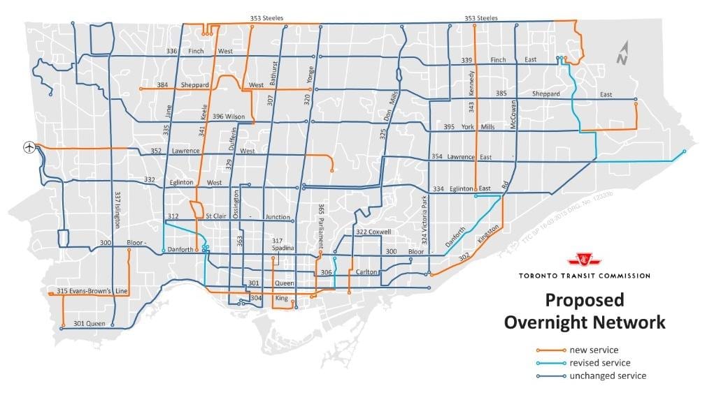 Karta TTC na noć mreža Toronto