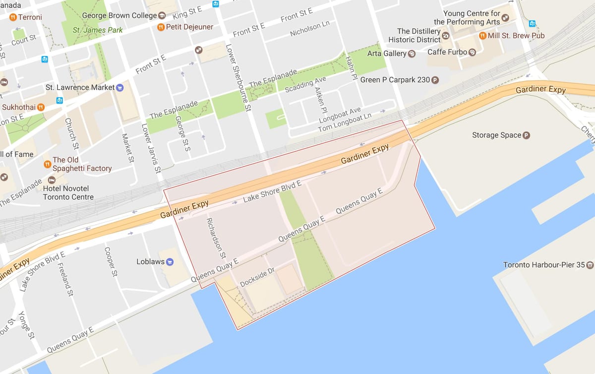 Karte Istočne Бейфронт području Toronto