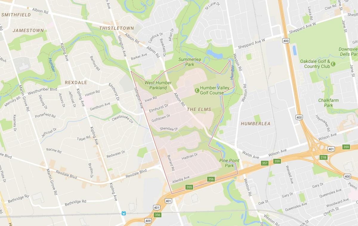 Karta okolice Вязами Toronto