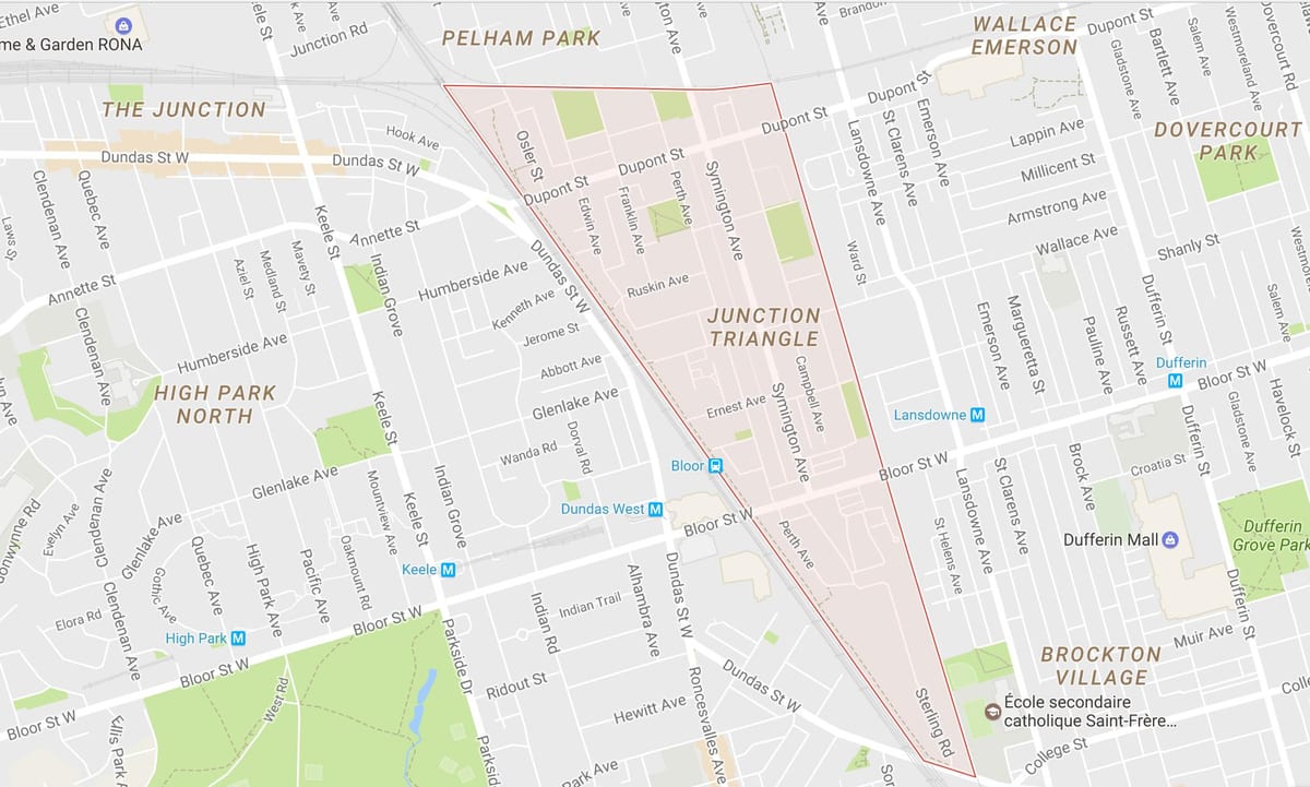 Karta Junction području trokuta Toronto