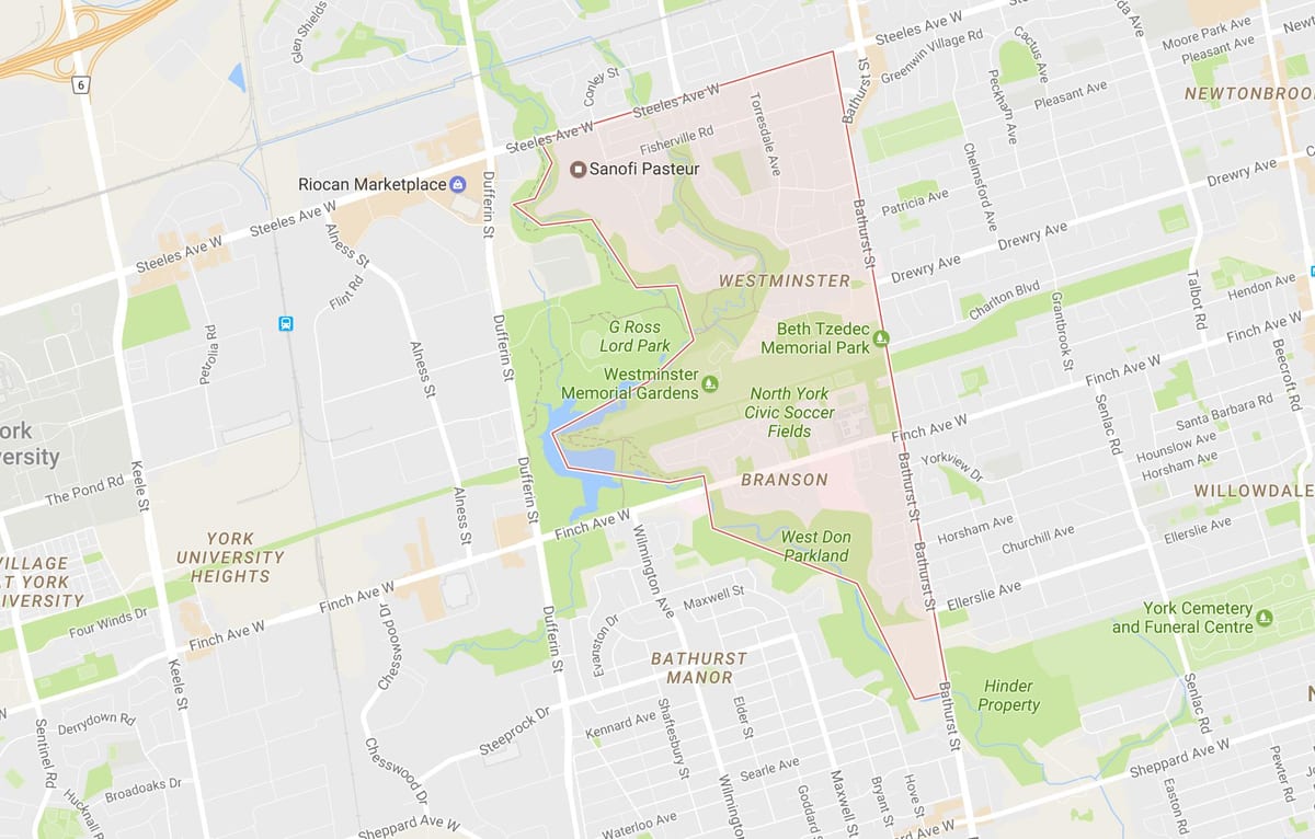 Karta Westminster–Branson području Toronto