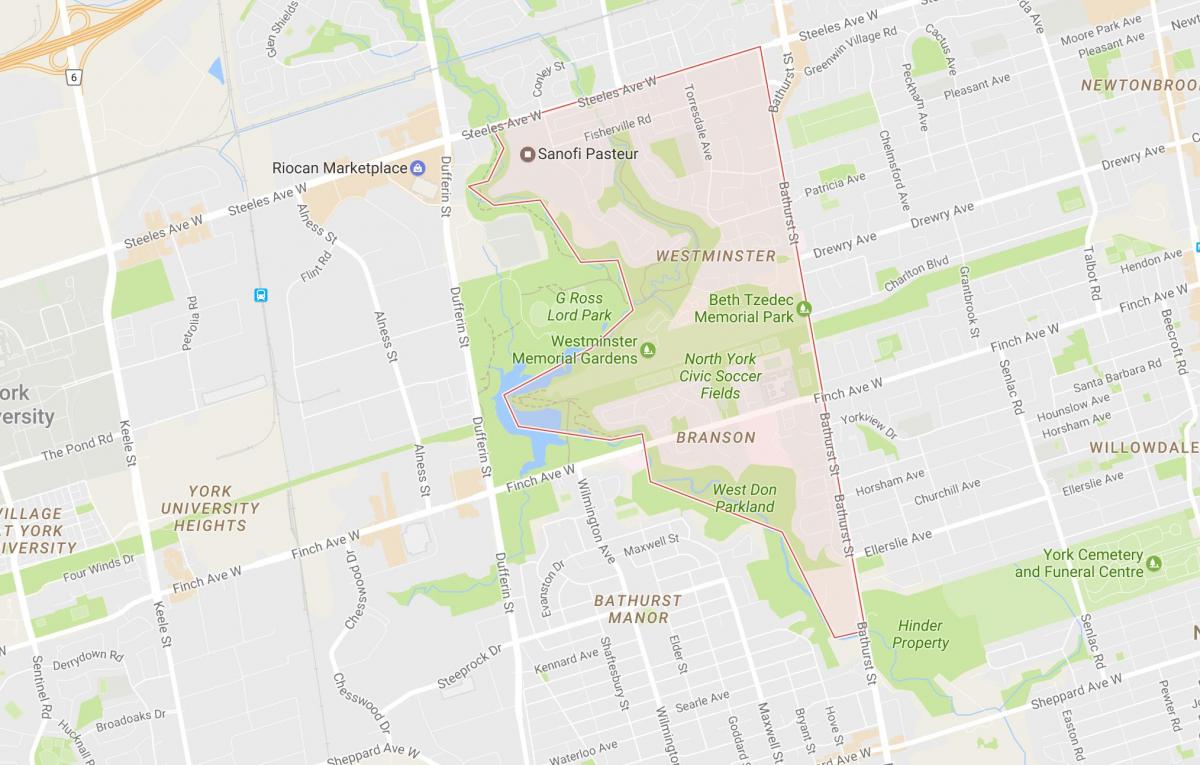 Karta Westminster–Branson području Toronto