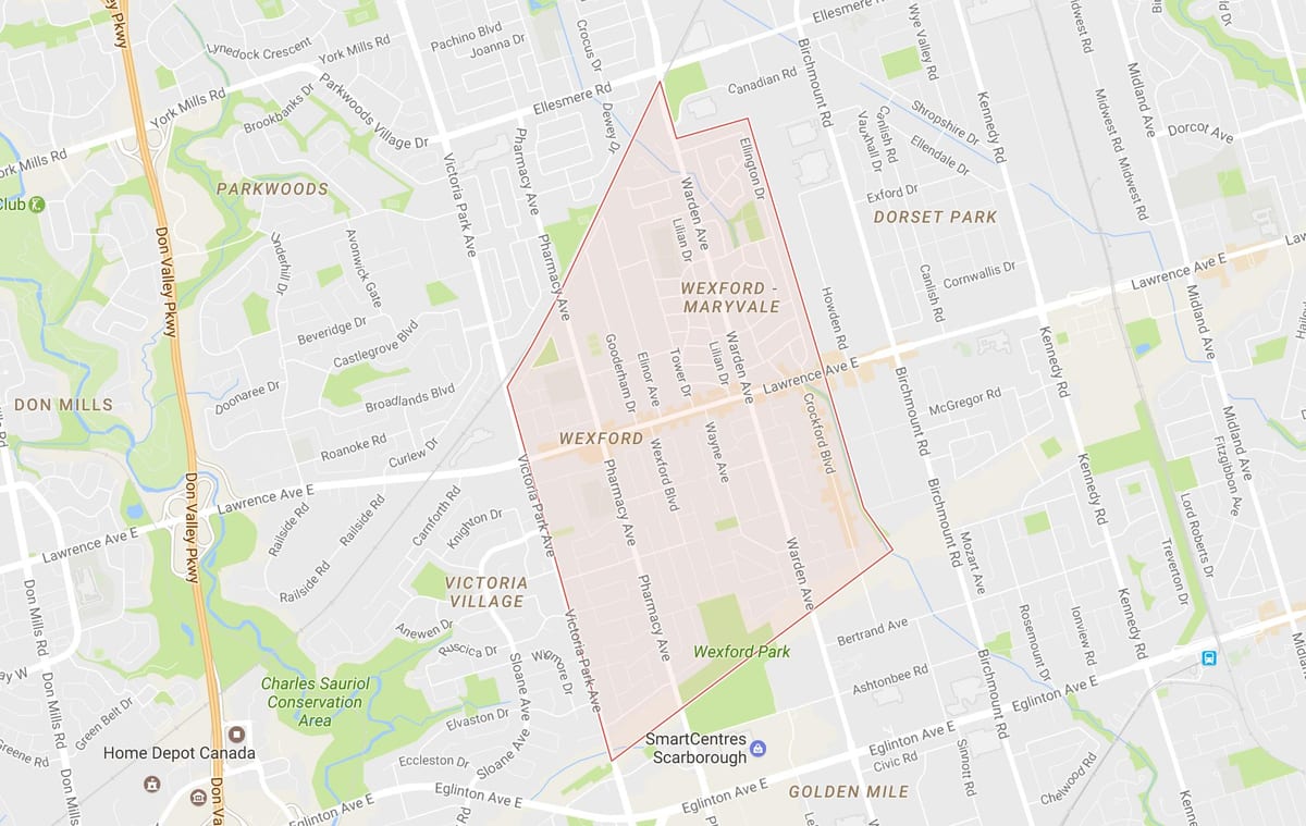 Karta Wexford području Toronto