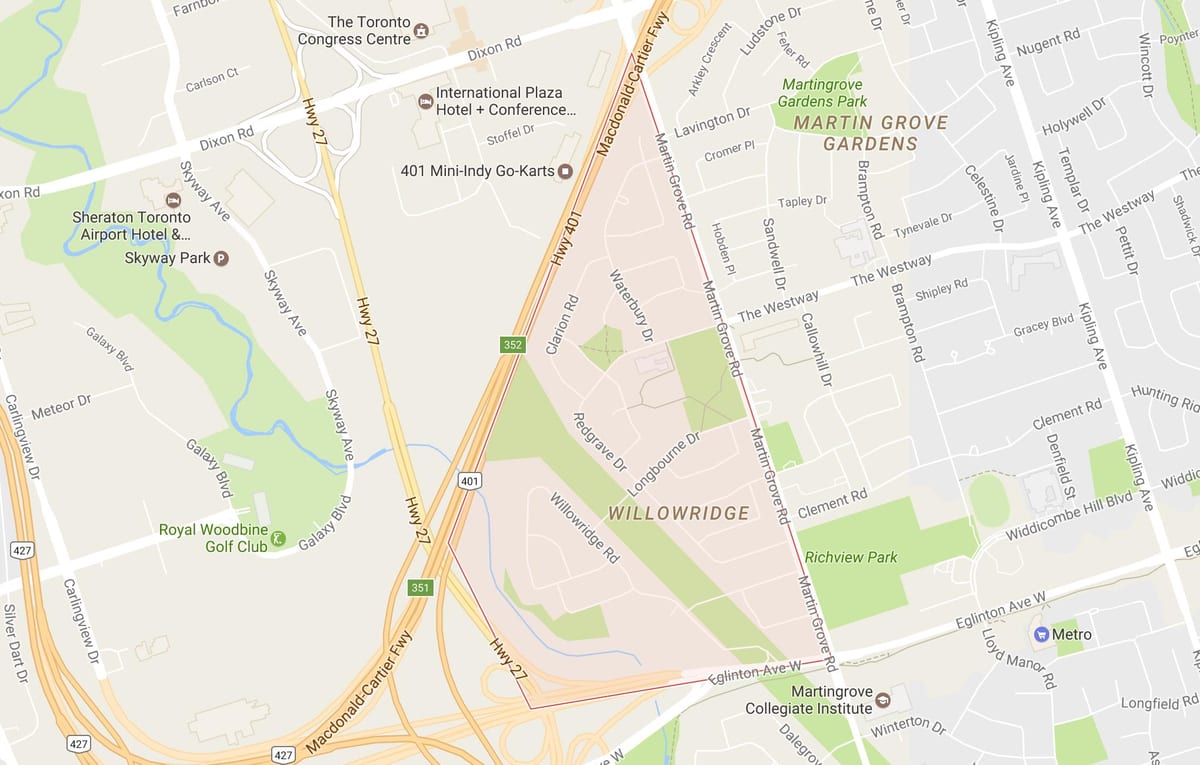 Karta Willowridge području Toronto