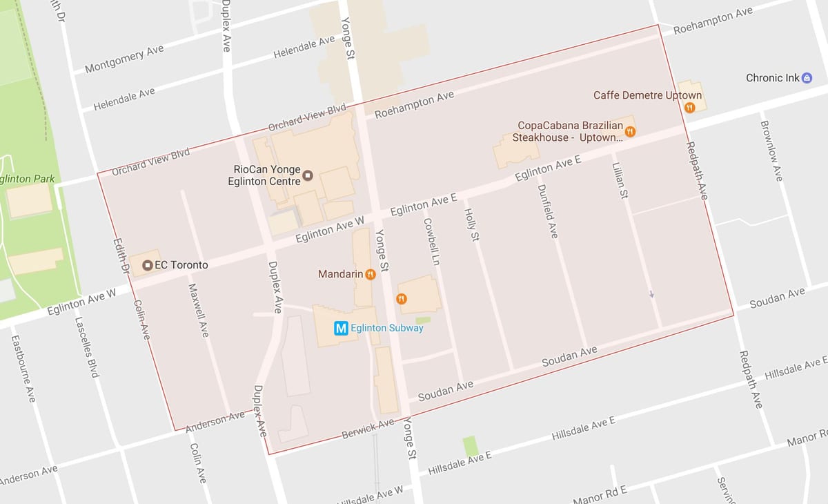 Karta yonge i eglinton području Toronto