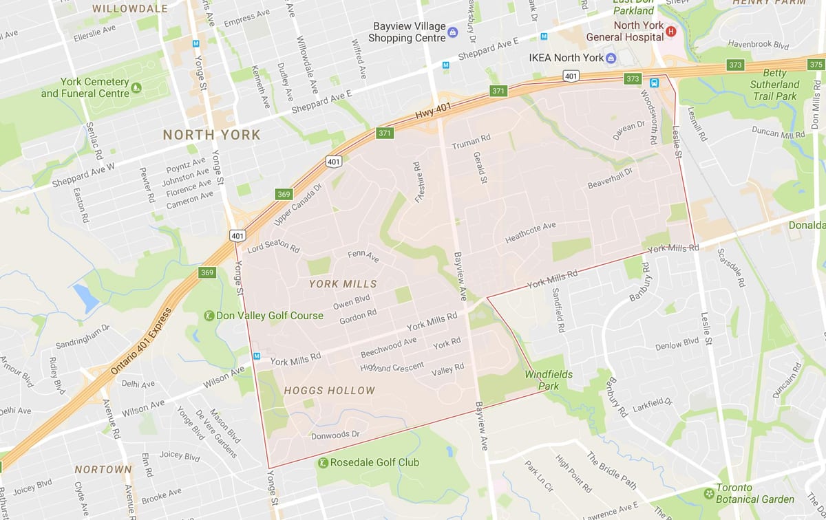 Karta York Mills području Toronto