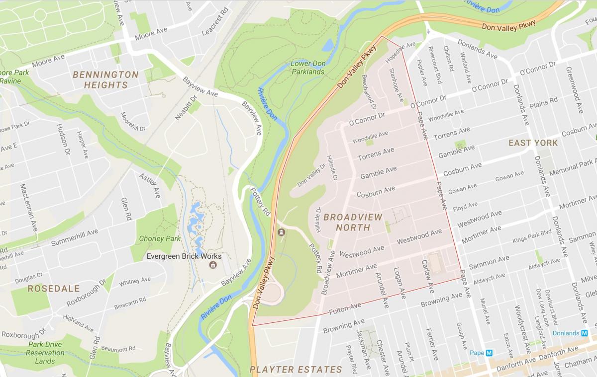 Karta Broadview Sjevernog predgrađa Toronta