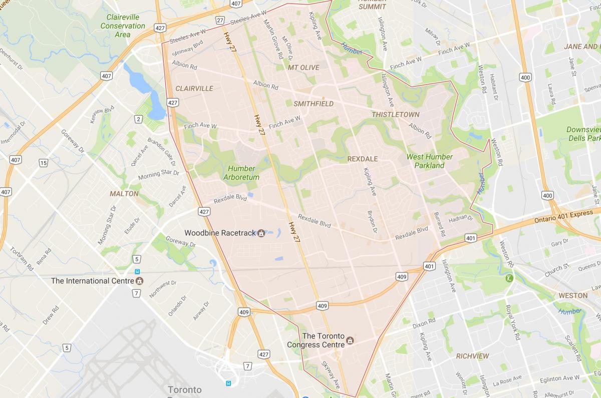 Karta Рексдэйле području Toronto