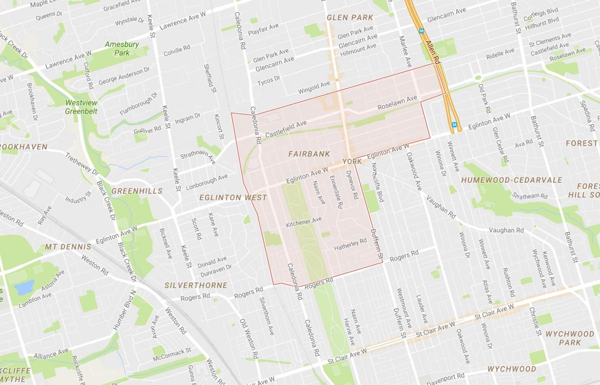 Karta Фейрбэнк području Toronto