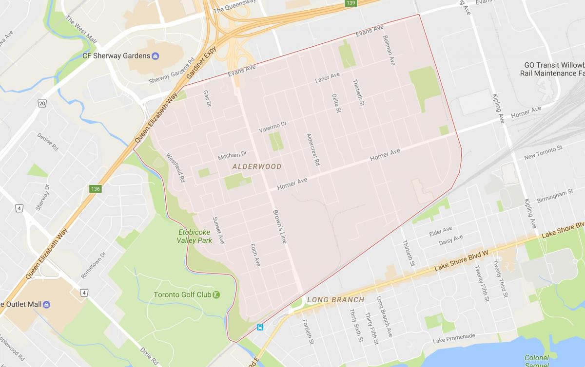 Karta Алдервуд Parkview području Toronto