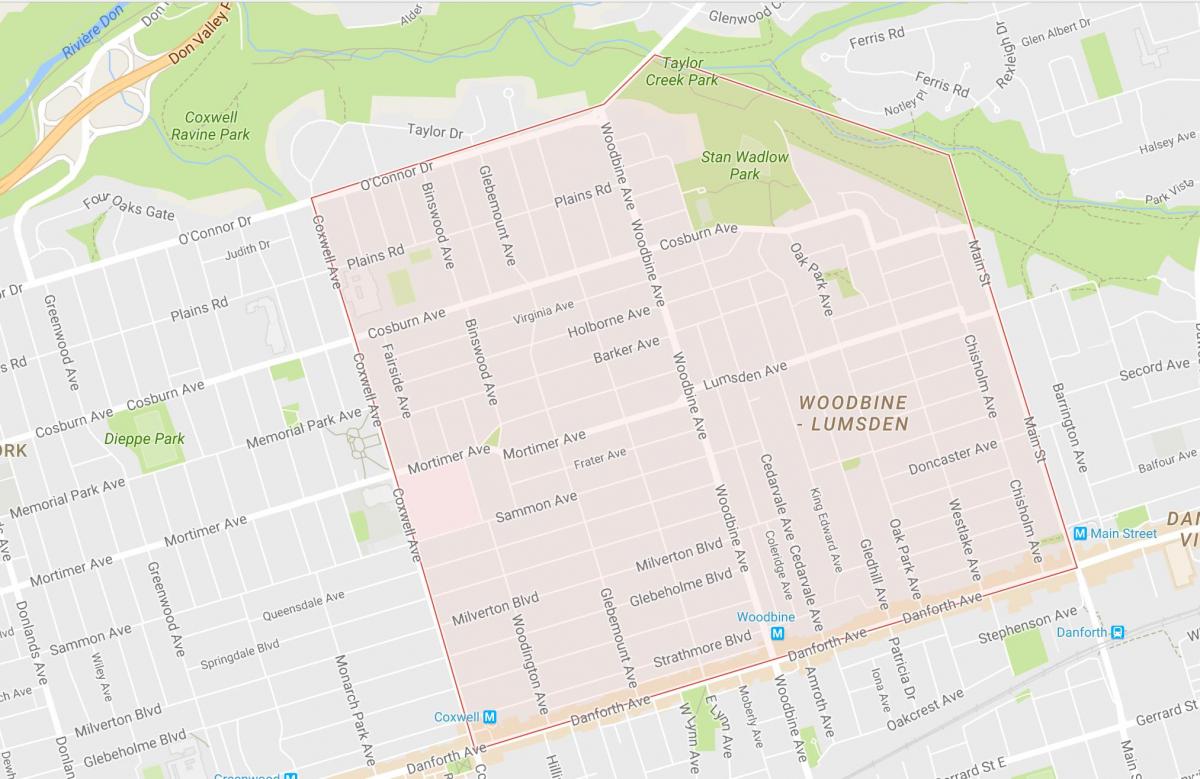 Karta Вудбайн visine okolica Toronta