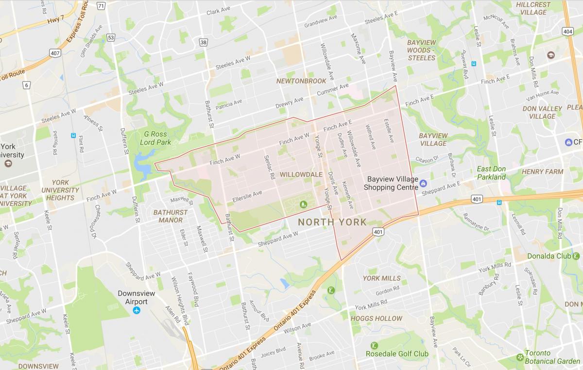 Karta Уиллоудейл području Toronto