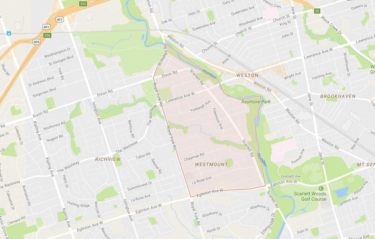 Karta Хамбер visine – Уэстмаунт području Toronto