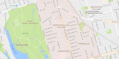 Karta Ронсесвальес području Toronto