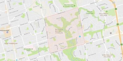 Karta Bayview-Woods – četvrti Стилс Toronto