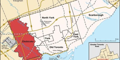 Karta okruga Toronto Этобико