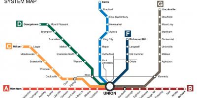 Karta Toronto vlakovi idu u tranzitu