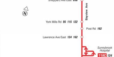 Karta TTC 11 Бэйвью autobusne rute Toronto