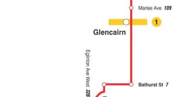 Karta TTC 14 Гленкейн autobusne rute Toronto
