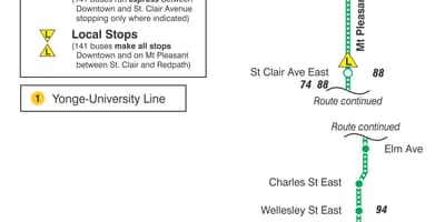 Karta TTC 141 grada / MT ugodan Express bus route Toronto