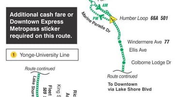 Karta ТТС 145 grada / Хамбер zaljev Express bus route Toronto
