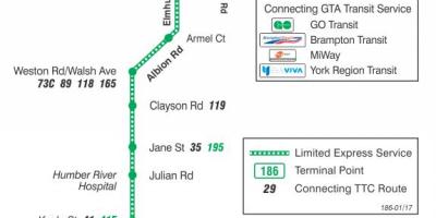 Karta TTC 186 rakete Wilson autobusne rute Toronto