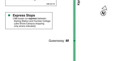 Karta TTC 188 Kipling raketa Južne autobusni rute Toronto