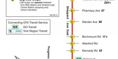 Karta TTC 190 Scarborough Centar rocket autobusne rute Toronto