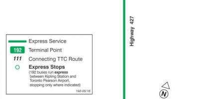 Karta TTC 192 zračna luka raketa autobusne rute Toronto