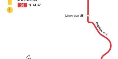 Karta ТТС 28 Бэйвью Južne autobusni rute Toronto