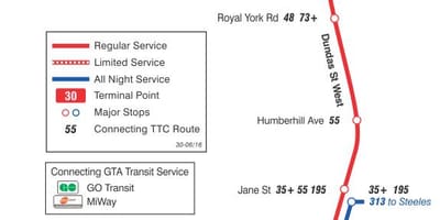 Karta ТТС 30 Ламбтон autobusne rute Toronto