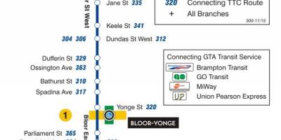 Karta TTC 300А Bloor-Danforth autobusne rute Toronto