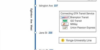 Karta TTC 332 Эглинтон West autobusne rute Toronto