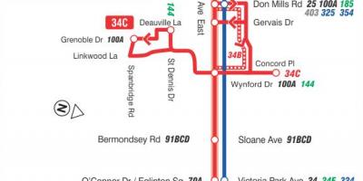 Karta TTC 34 Эглинтон Istočne autobusne rute Toronto