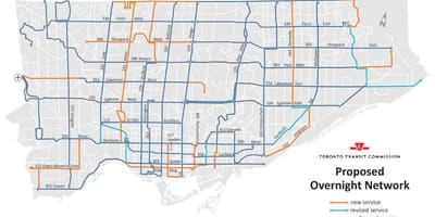 Karta TTC na noć mreža Toronto