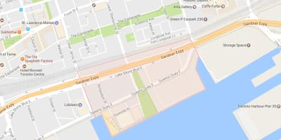 Karte Istočne Бейфронт području Toronto