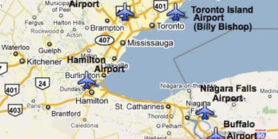 Karta zračne luke u blizini Toronto